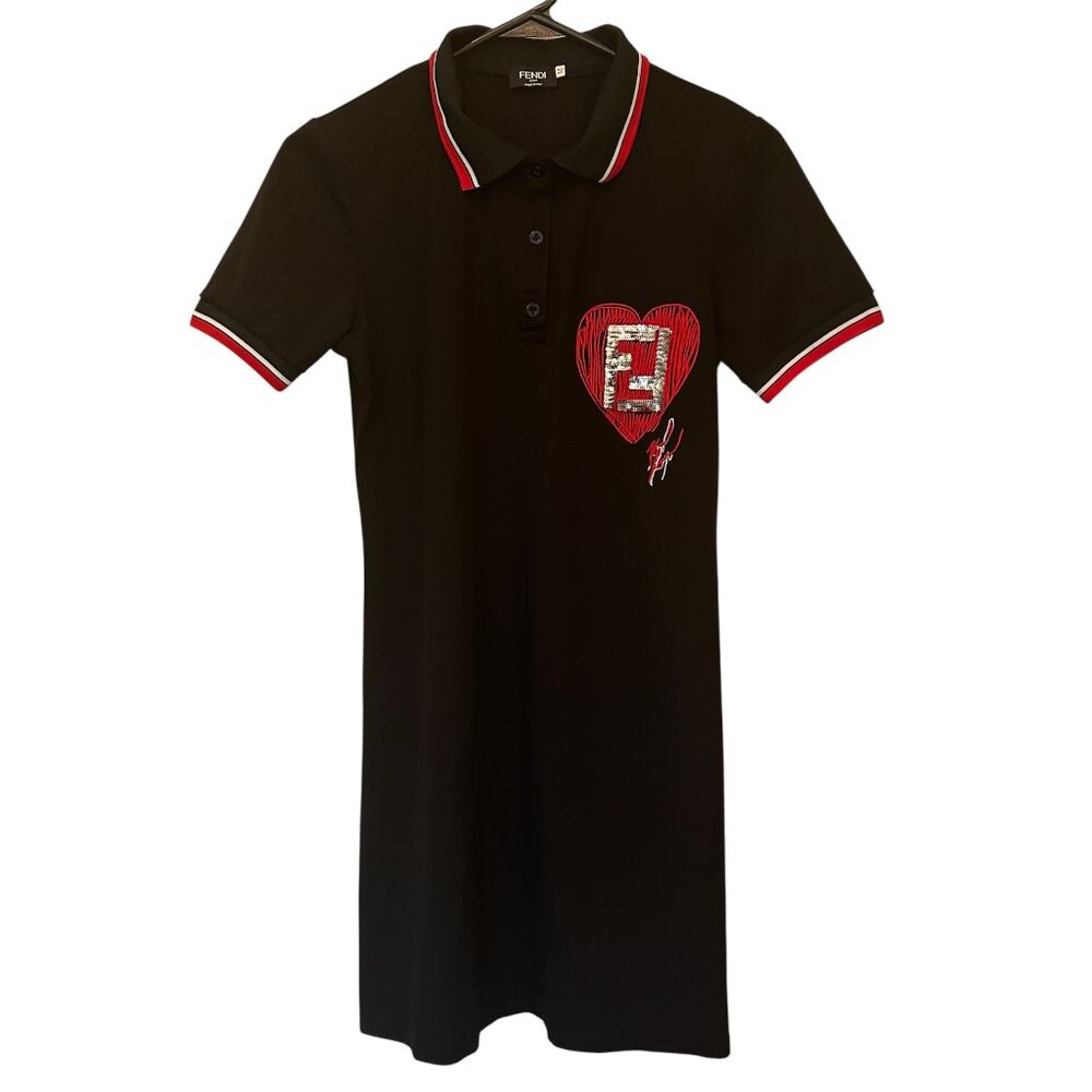 Fendi Black Mini Dress with Red Heart Accent